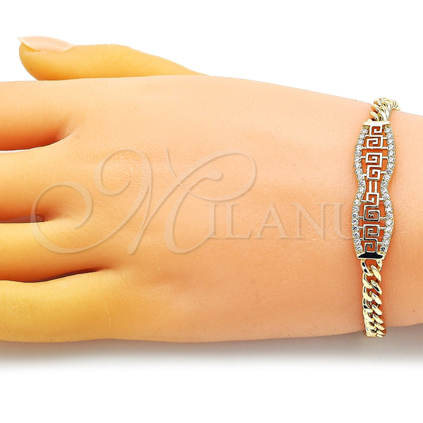 Pulsera Elegante 03.283.0274.07 Oro Laminado, Diseño de Llave Griega y Miami Cubana, con Blanca Micro Pave, Pulido, Tono Dorado (05 MM Thickness, 7 Inches Length)
