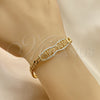 Pulsera Elegante 03.283.0274.07 Oro Laminado, Diseño de Llave Griega y Miami Cubana, con Blanca Micro Pave, Pulido, Tono Dorado (05 MM Thickness, 7 Inches Length)