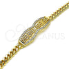 Pulsera Elegante 03.283.0274.07 Oro Laminado, Diseño de Llave Griega y Miami Cubana, con Blanca Micro Pave, Pulido, Tono Dorado (05 MM Thickness, 7 Inches Length)