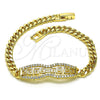 Pulsera Elegante 03.283.0274.07 Oro Laminado, Diseño de Llave Griega y Miami Cubana, con Blanca Micro Pave, Pulido, Tono Dorado (05 MM Thickness, 7 Inches Length)