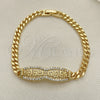 Pulsera Elegante 03.283.0274.07 Oro Laminado, Diseño de Llave Griega y Miami Cubana, con Blanca Micro Pave, Pulido, Tono Dorado (05 MM Thickness, 7 Inches Length)