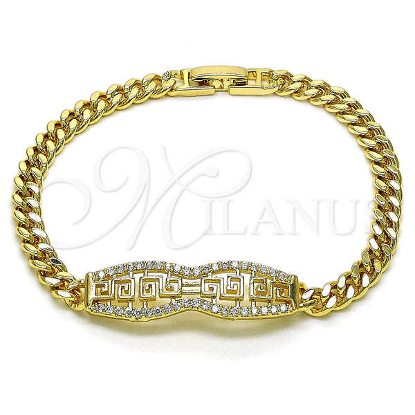 Pulsera Elegante 03.283.0274.07 Oro Laminado, Diseño de Llave Griega y Miami Cubana, con Blanca Micro Pave, Pulido, Tono Dorado (05 MM Thickness, 7 Inches Length)