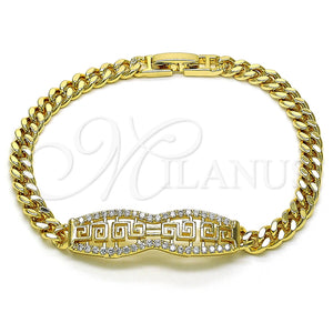 Pulsera Elegante 03.283.0274.07 Oro Laminado, Diseño de Llave Griega y Miami Cubana, con Blanca Micro Pave, Pulido, Tono Dorado (05 MM Thickness, 7 Inches Length)