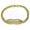 Pulsera Elegante 03.283.0274.07 Oro Laminado, Diseño de Llave Griega y Miami Cubana, con Blanca Micro Pave, Pulido, Tono Dorado (05 MM Thickness, 7 Inches Length)