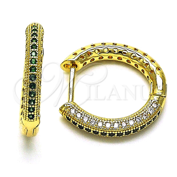 Argolla Huggie 02.264.0006.10.20 Oro Laminado, con Verde and Blanca Micro Pave, Pulido, Tono Dorado