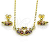 Juego de Arete y Dije de Adulto 10.210.0174 Oro Laminado, Diseño de Cisne, con Multicolor and Negro Zirconia Cubica, Pulido, Tono Dorado
