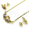 Juego de Arete y Dije de Adulto 10.210.0174 Oro Laminado, Diseño de Cisne, con Multicolor and Negro Zirconia Cubica, Pulido, Tono Dorado