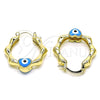 Argolla Pequeña 02.213.0443.25 Oro Laminado, Diseño de Corazon y Ojo Griego, Diseño de Corazon, Esmaltado Azul Claro, Dorado