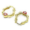 Argolla Pequeña 02.213.0443.2.25 Oro Laminado, Diseño de Corazón y Ojo Griego, Esmaltado Rojo, Tono Dorado
