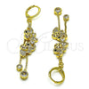 Arete Largo 02.316.0079.1 Oro Laminado, Diseño de Elefante y Box, con Blanca and Negro Micro Pave, Pulido, Tono Dorado