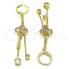 Arete Largo 02.316.0088 Oro Laminado, Diseño de Llave y Box, con Blanca Micro Pave and Blanca Zirconia Cubica, Pulido, Tono Dorado