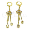 Arete Largo 02.316.0088 Oro Laminado, Diseño de Llave y Box, con Blanca Micro Pave and Blanca Zirconia Cubica, Pulido, Tono Dorado