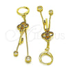 Arete Largo 02.316.0088.1 Oro Laminado, Diseño de Llave y Box, con Multicolor Micro Pave and Blanca Zirconia Cubica, Pulido, Tono Dorado