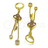 Arete Largo 02.316.0088.2 Oro Laminado, Diseño de Llave y Box, con Rubi Micro Pave and Blanca Zirconia Cubica, Pulido, Tono Dorado