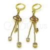 Arete Largo 02.316.0088.2 Oro Laminado, Diseño de Llave y Box, con Rubi Micro Pave and Blanca Zirconia Cubica, Pulido, Tono Dorado