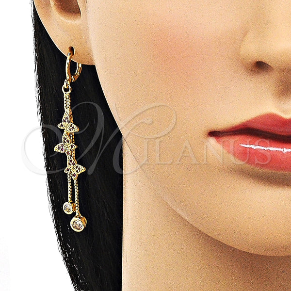 Arete Largo 02.316.0090 Oro Laminado, Diseño de Mariposa y Box, con Rubi Micro Pave and Blanca Zirconia Cubica, Pulido, Tono Dorado