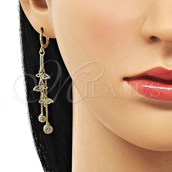 Arete Largo 02.316.0090.1 Oro Laminado, Diseño de Mariposa y Box, con Multicolor Micro Pave and Blanca Zirconia Cubica, Pulido, Tono Dorado