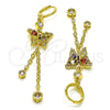 Arete Largo 02.316.0091.1 Oro Laminado, Diseño de Mariposa y Rolo, con Multicolor Zirconia Cubica and Multicolor Micro Pave, Pulido, Tono Dorado