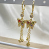 Arete Largo 02.316.0091.1 Oro Laminado, Diseño de Mariposa y Rolo, con Multicolor Zirconia Cubica and Multicolor Micro Pave, Pulido, Tono Dorado