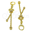 Arete Largo 02.316.0092 Oro Laminado, Diseño de Estrella y Corazón, con Blanca Zirconia Cubica, Pulido, Tono Dorado