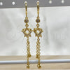 Arete Largo 02.316.0092 Oro Laminado, Diseño de Estrella y Corazón, con Blanca Zirconia Cubica, Pulido, Tono Dorado