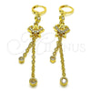 Arete Largo 02.316.0092 Oro Laminado, Diseño de Estrella y Corazón, con Blanca Zirconia Cubica, Pulido, Tono Dorado
