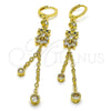 Arete Largo 02.316.0093 Oro Laminado, Diseño de Búho y Rolo, con Blanca and Negro Zirconia Cubica, Pulido, Tono Dorado