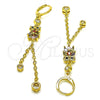 Arete Largo 02.316.0093.1 Oro Laminado, Diseño de Búho y Rolo, con Multicolor Zirconia Cubica, Pulido, Tono Dorado