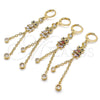 Arete Largo 02.316.0093.1 Oro Laminado, Diseño de Búho y Rolo, con Multicolor Zirconia Cubica, Pulido, Tono Dorado