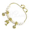 Pulsera Bolo Ajustable 03.213.0205.09 Oro Laminado, Diseño de Delfín y Concha, con Marfil Perla, Pulido, Tono Dorado (06 MM Thickness, 9 Inches Length)