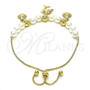 Pulsera Bolo Ajustable 03.213.0205.09 Oro Laminado, Diseño de Delfín y Concha, con Marfil Perla, Pulido, Tono Dorado (06 MM Thickness, 9 Inches Length)
