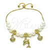 Pulsera Bolo Ajustable 03.213.0205.09 Oro Laminado, Diseño de Delfín y Concha, con Marfil Perla, Pulido, Tono Dorado (06 MM Thickness, 9 Inches Length)