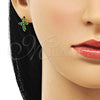 Arete Dormilona 02.345.0011.2 Oro Laminado, Diseño de Cruz y Baguette, con Verde Zirconia Cubica, Pulido, Tono Dorado