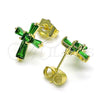 Arete Dormilona 02.345.0011.2 Oro Laminado, Diseño de Cruz y Baguette, con Verde Zirconia Cubica, Pulido, Tono Dorado