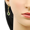 Juego de Arete y Dije de Adulto 10.387.0007.2 Oro Laminado, con Verde Zirconia Cubica and Blanca Micro Pave, Pulido, Tono Dorado