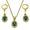 Juego de Arete y Dije de Adulto 10.387.0007.2 Oro Laminado, con Verde Zirconia Cubica and Blanca Micro Pave, Pulido, Tono Dorado