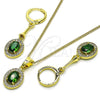 Juego de Arete y Dije de Adulto 10.387.0007.2 Oro Laminado, con Verde Zirconia Cubica and Blanca Micro Pave, Pulido, Tono Dorado
