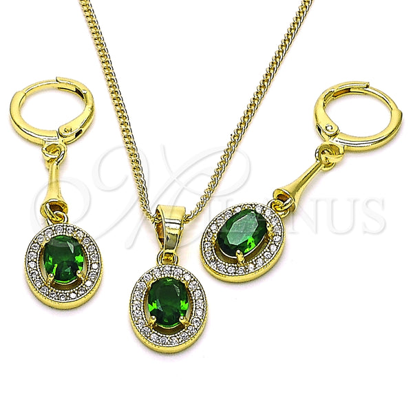 Juego de Arete y Dije de Adulto 10.387.0007.2 Oro Laminado, con Verde Zirconia Cubica and Blanca Micro Pave, Pulido, Tono Dorado