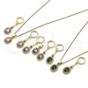 Juego de Arete y Dije de Adulto 10.387.0007.2 Oro Laminado, con Verde Zirconia Cubica and Blanca Micro Pave, Pulido, Tono Dorado