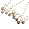 Juego de Arete y Dije de Adulto 10.387.0010.1 Oro Laminado, Diseño de Flor, con Multicolor Zirconia Cubica, Pulido, Tono Dorado