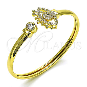 Aro Individual 07.381.0012 Oro Laminado, Diseño de Ojo Griego, con Blanca and Negro Micro Pave, Pulido, Tono Dorado (05 MM Thickness, One size fits all)
