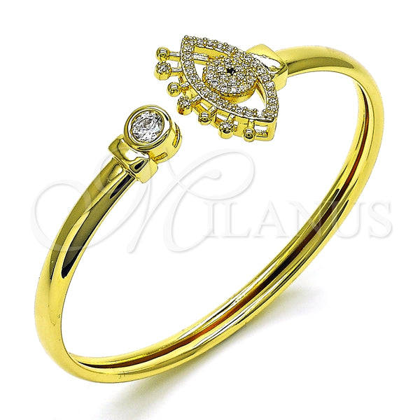 Aro Individual 07.381.0012 Oro Laminado, Diseño de Ojo Griego, con Blanca and Negro Micro Pave, Pulido, Tono Dorado (05 MM Thickness, One size fits all)
