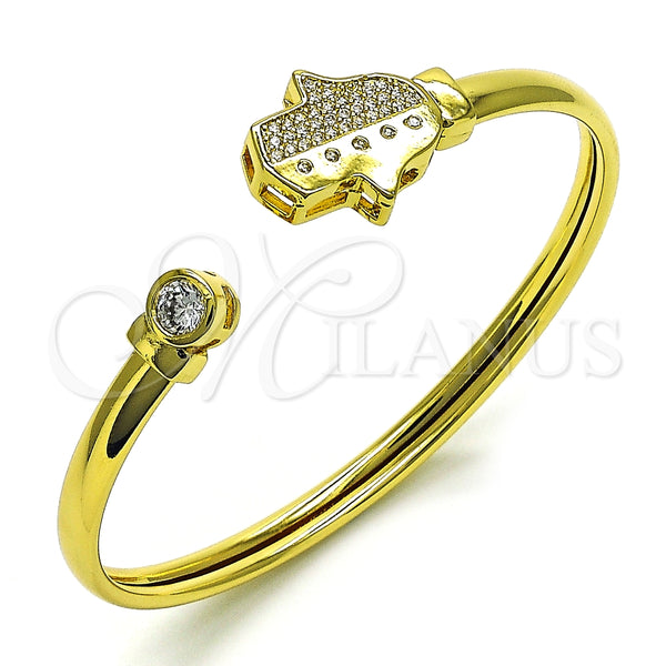 Aro Individual 07.381.0017 Oro Laminado, Diseño de Mano de Dios, con Blanca Micro Pave and Blanca Zirconia Cubica, Pulido, Tono Dorado (05 MM Thickness, One size fits all)