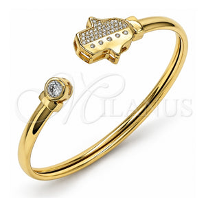Aro Individual 07.381.0017 Oro Laminado, Diseño de Mano de Dios y Judaica, con Micro Pave Blanca y Zirconia Cubica Blanca, Pulido, Tono Dorado (Grosor 05 MM, Talla Unica)