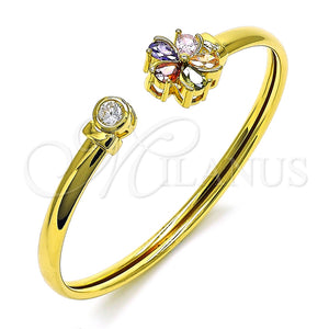 Aro Individual 07.381.0018 Oro Laminado, Diseño de Flor, con Multicolor Zirconia Cubica, Pulido, Tono Dorado (05 MM Thickness, One size fits all)