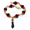 Pulsera Elegante 03.383.0031.07 Oro Laminado, Diseño de Mano de Figa, con Jet and Rojo Naranja Cristal, Pulido, Tono Dorado (08 MM Thickness, 7 Inches Length)