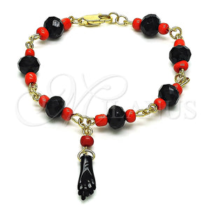 Pulsera Elegante 03.383.0031.07 Oro Laminado, Diseño de Mano de Figa, con Jet and Rojo Naranja Cristal, Pulido, Tono Dorado (08 MM Thickness, 7 Inches Length)