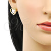 Arete Dormilona 02.379.0015 Oro Laminado, Diseño de Corazón, con Marfil Perla, Pulido, Tono Dorado