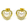 Arete Dormilona 02.379.0015 Oro Laminado, Diseño de Corazón, con Marfil Perla, Pulido, Tono Dorado