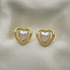 Arete Dormilona 02.379.0015 Oro Laminado, Diseño de Corazón, con Marfil Perla, Pulido, Tono Dorado